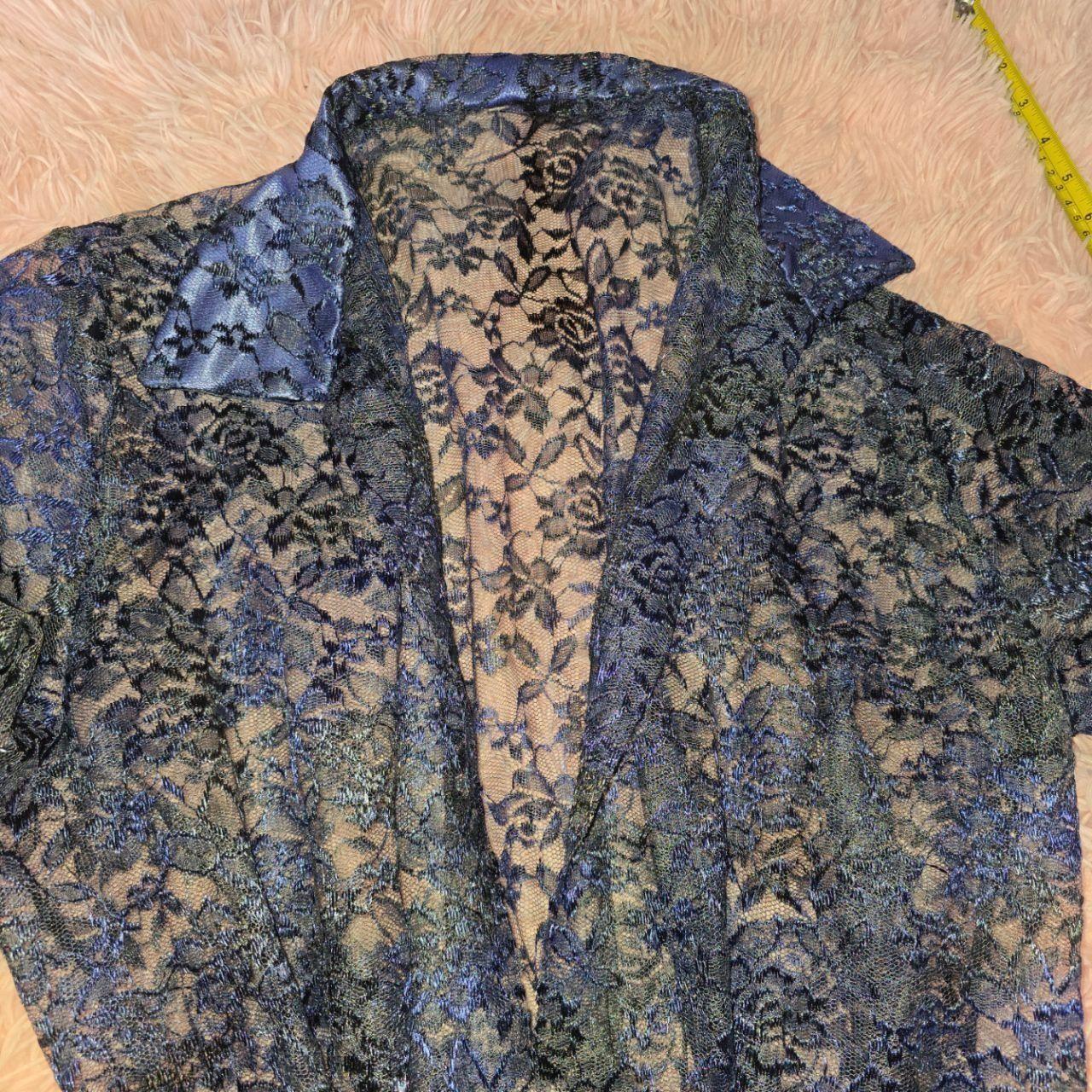 Lace Duster Cardigan OSFM Iridescent Blue Black Vintage