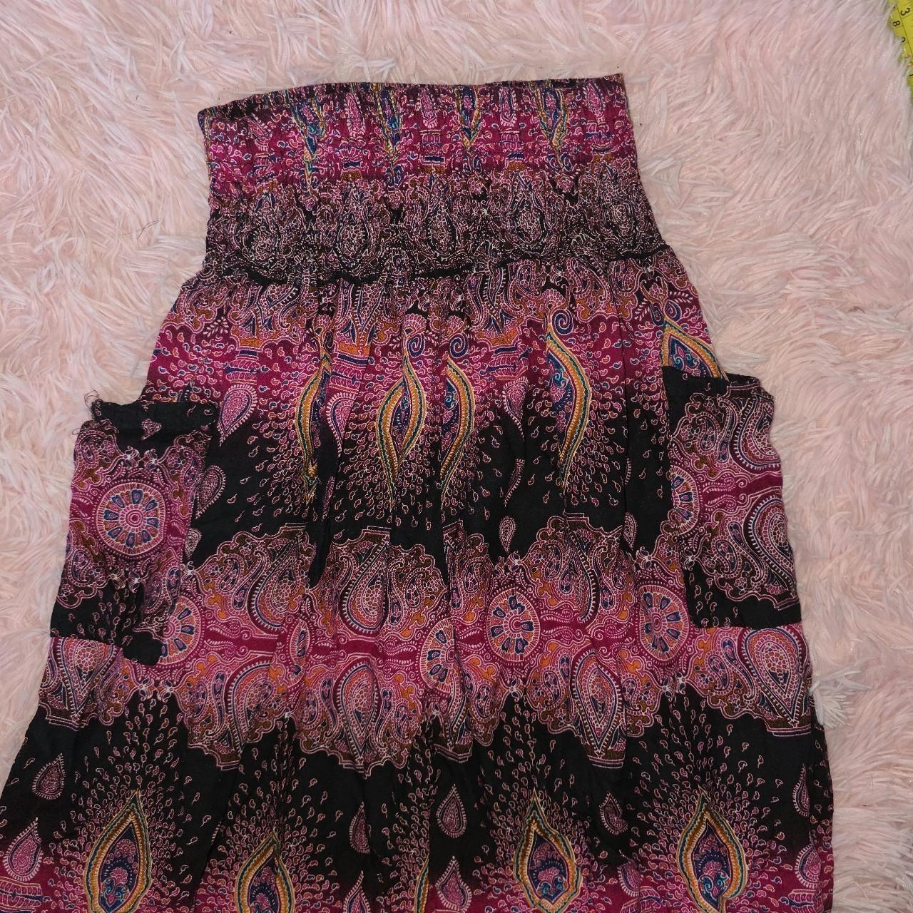 Thai Rayon Pants Wide Leg OSFM Pink Black Boho