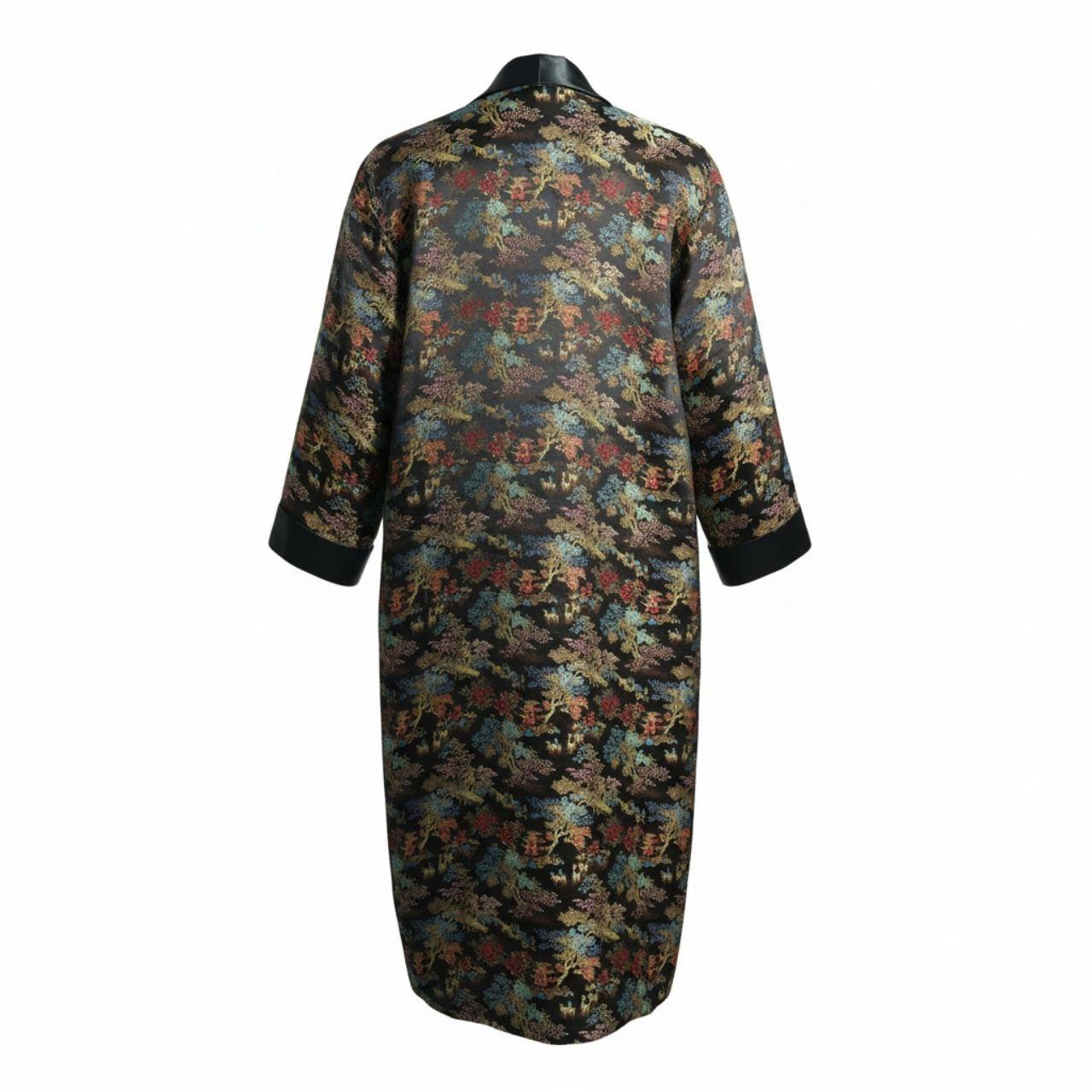 1970s Chinoiserie Scenic Brocade Smoking Jacket – Satin Shawl Collar (tagged L, osfm unisex)