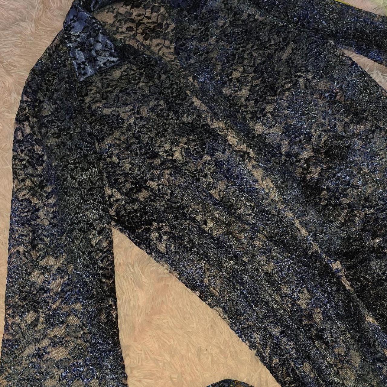 Lace Duster Cardigan OSFM Iridescent Blue Black Vintage