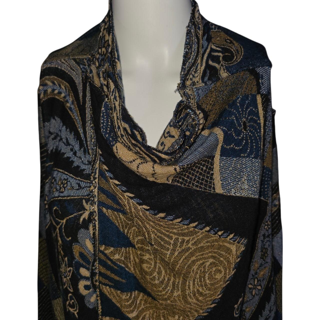 Long Sleeve Top Blue Boho Patchwork Print OSFM