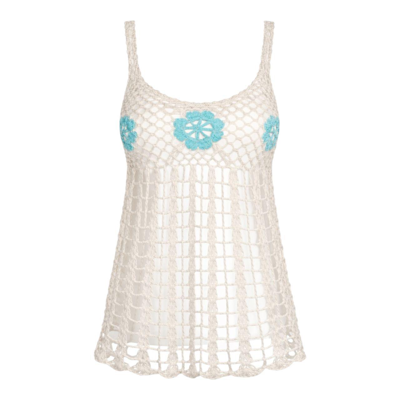 Crochet Tank Top Handmade XS Cream Cotton Boho