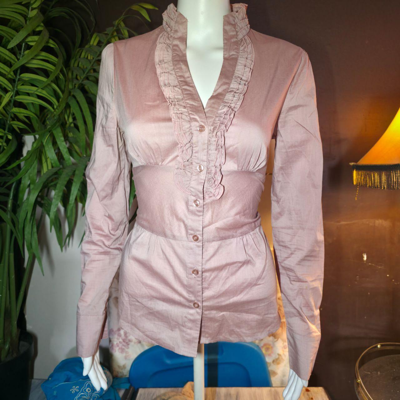 Ruffle Blouse Smocked Waist Medium Large Pink Vintage