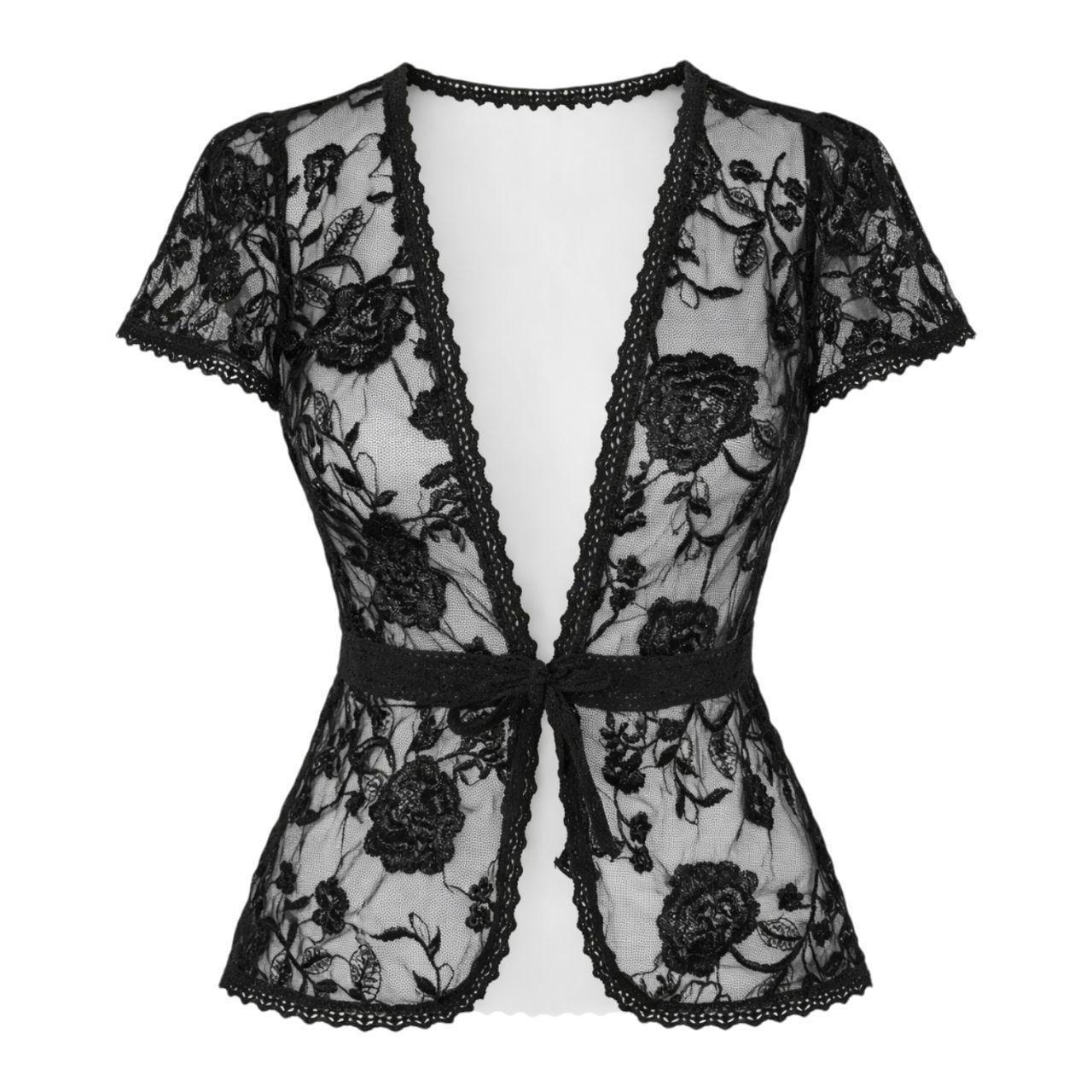 Sheer Lace Tie Front Top Black Y2K XS/S Le Chateau