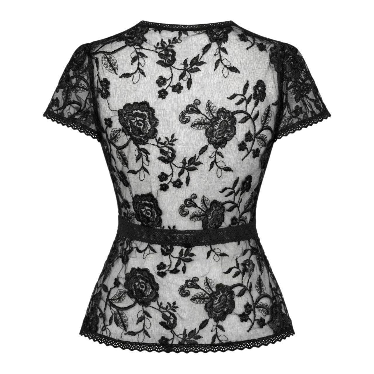 Sheer Lace Tie Front Top Black Y2K XS/S Le Chateau