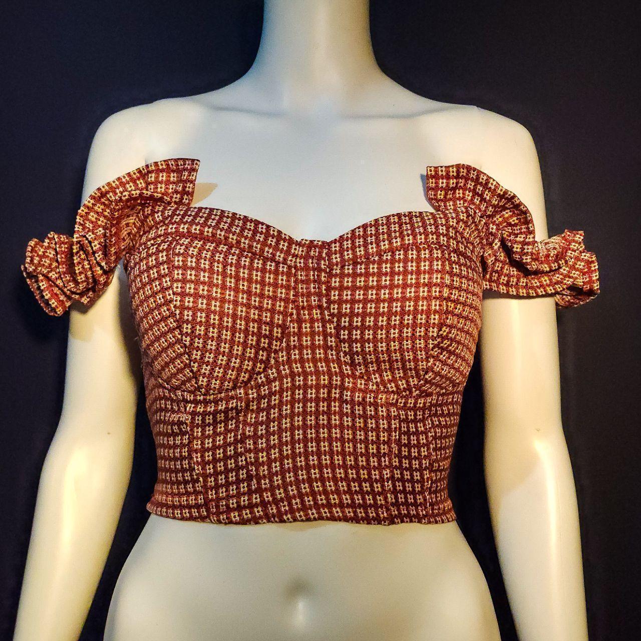 70s Bustier Milkmaid Top Smocked Vintage S/M Red