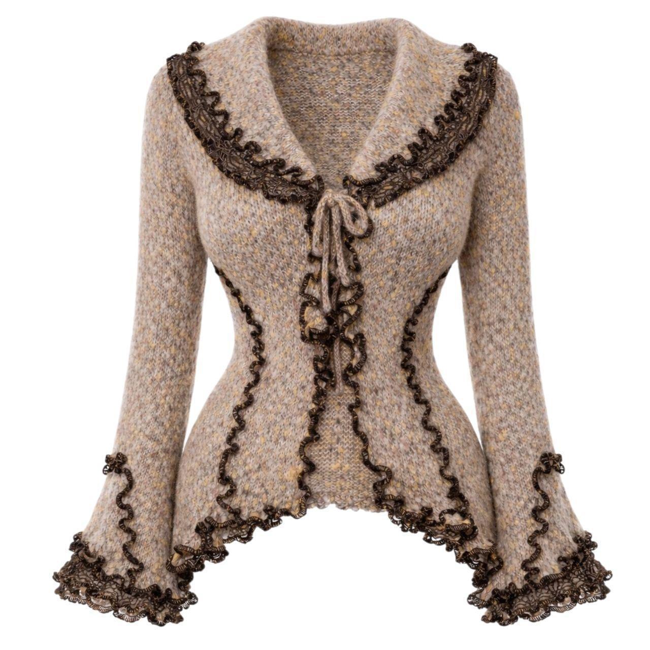 Lace Tie Front Sweater Cardigan Vintage Y2K Size S M | Made in Frpance