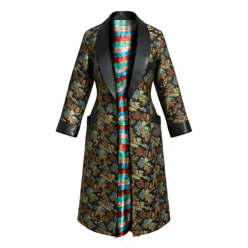 1970s Chinoiserie Scenic Brocade Smoking Jacket – Satin Shawl Collar (tagged L, osfm unisex)