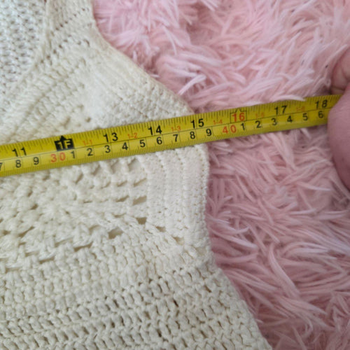 Crochet Hood Top Halter Medium Cream Open Knit Rehab