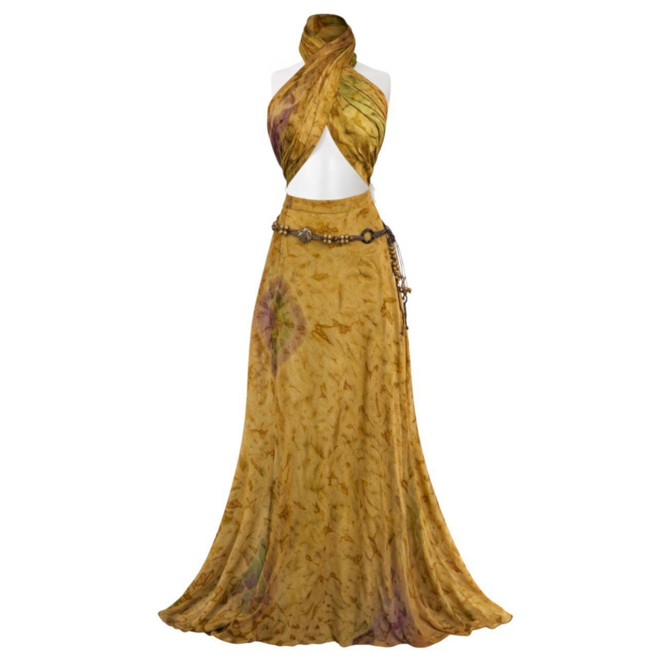 Mustard Halter Maxi Skirt Set