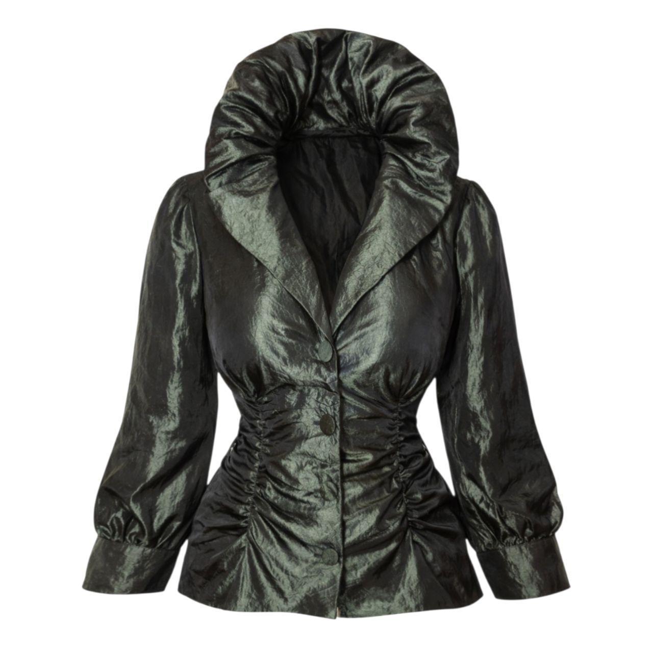 Metallic Ruched Blouse Y2K XL Charcoal Futuristic Puli