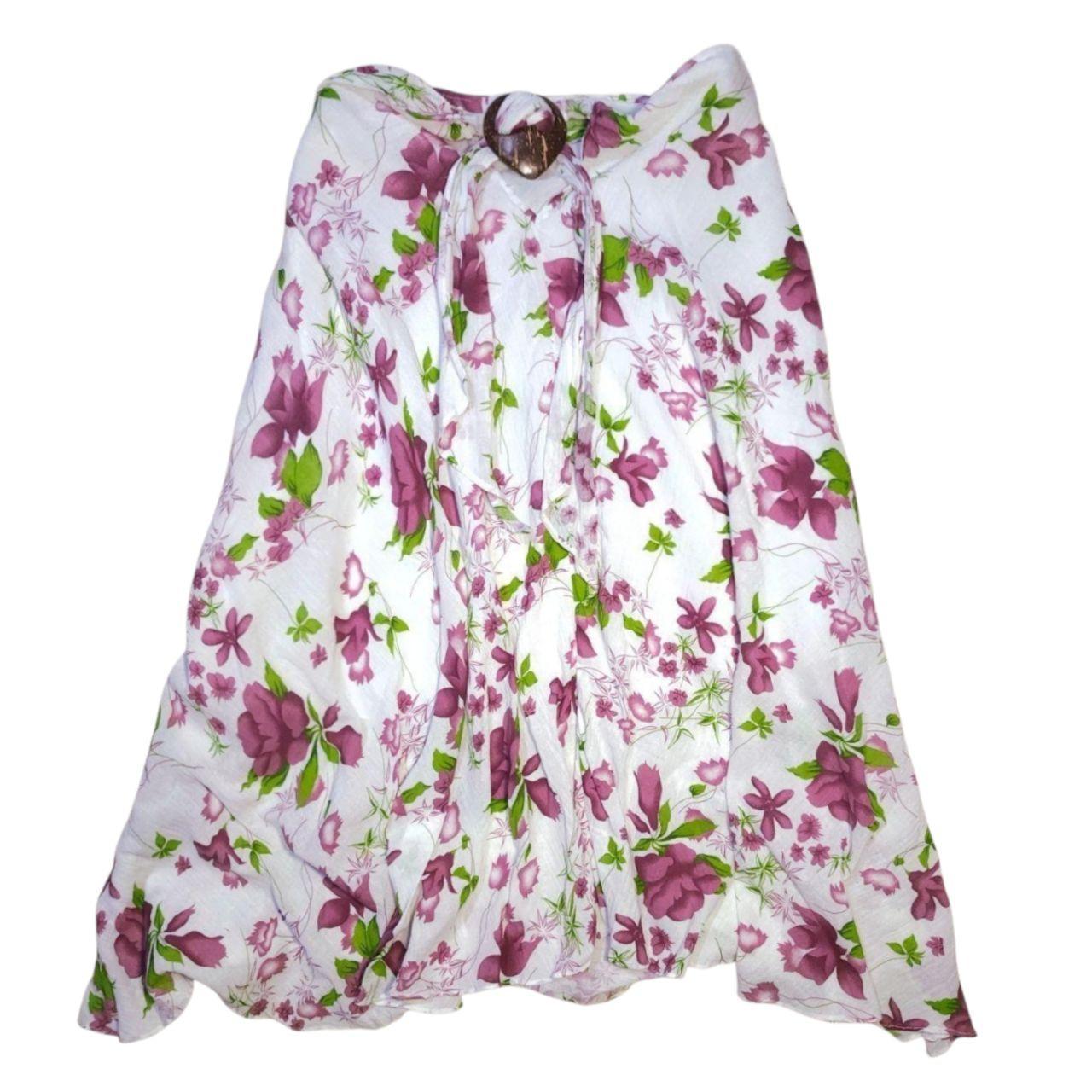 Low Rise Floral Midi Skirt Y2K XL White Pink Cotton Sanga