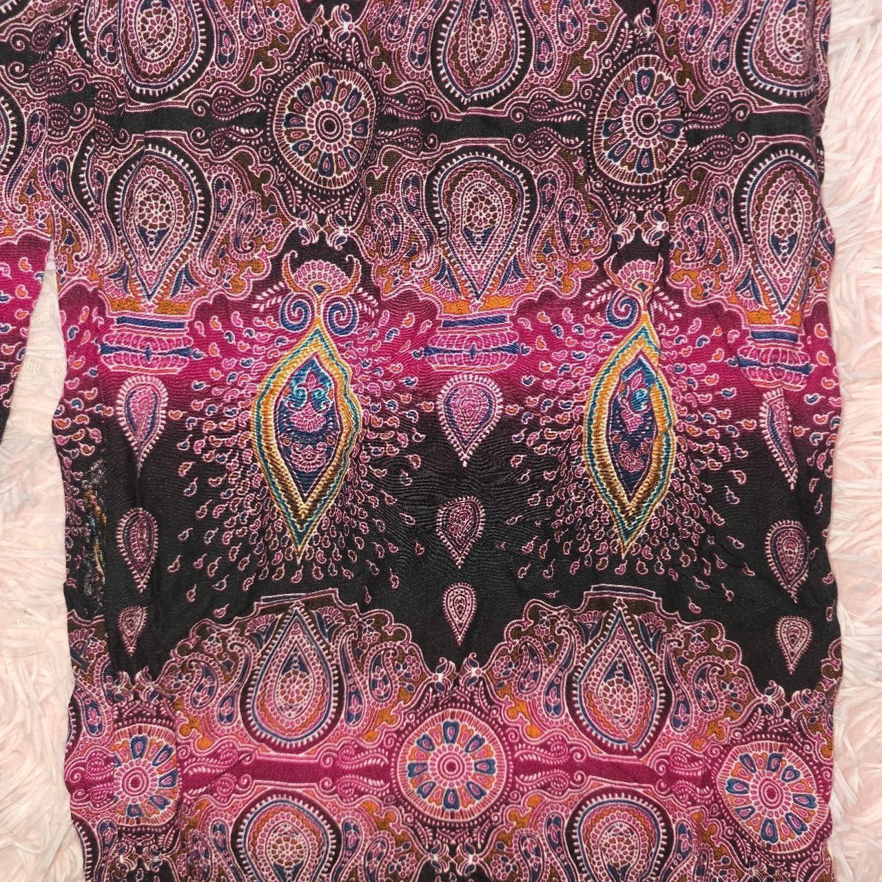 Thai Rayon Pants Wide Leg OSFM Pink Black Boho
