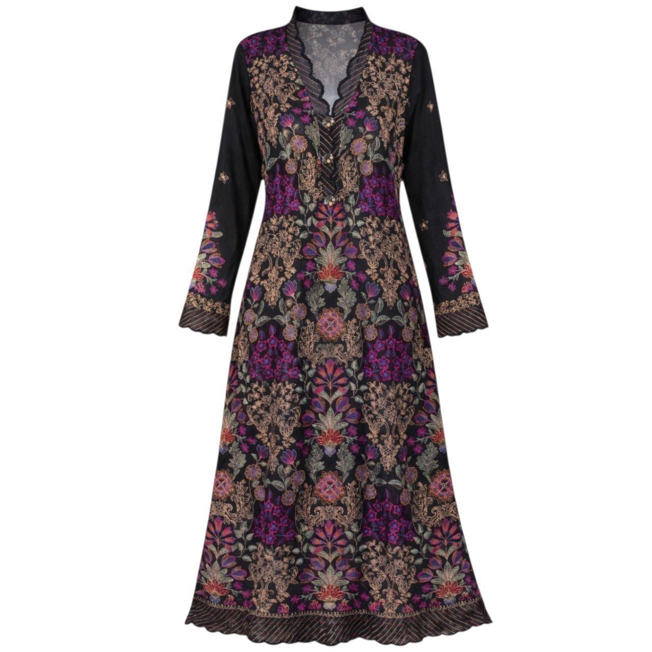 Embroidered Midi Whimsigoth Dress Black Floral Size Small