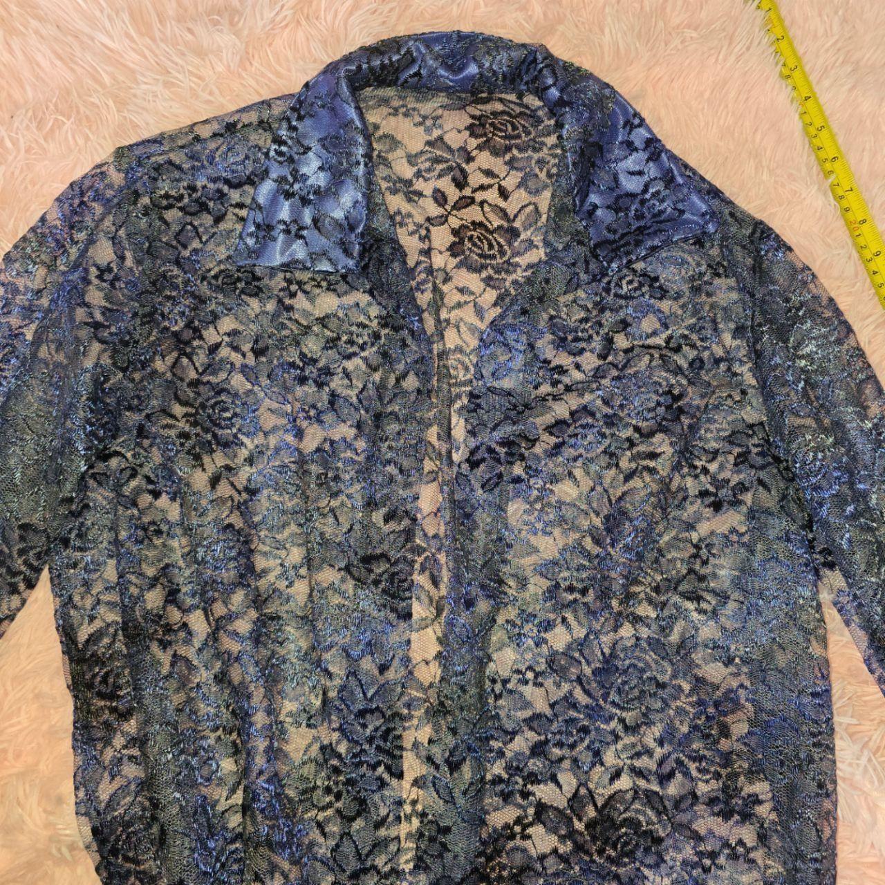 Lace Duster Cardigan OSFM Iridescent Blue Black Vintage
