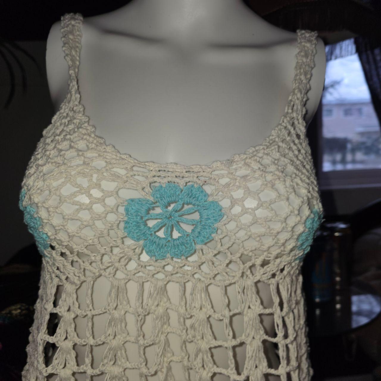 Crochet Tank Top Handmade XS Cream Cotton Boho