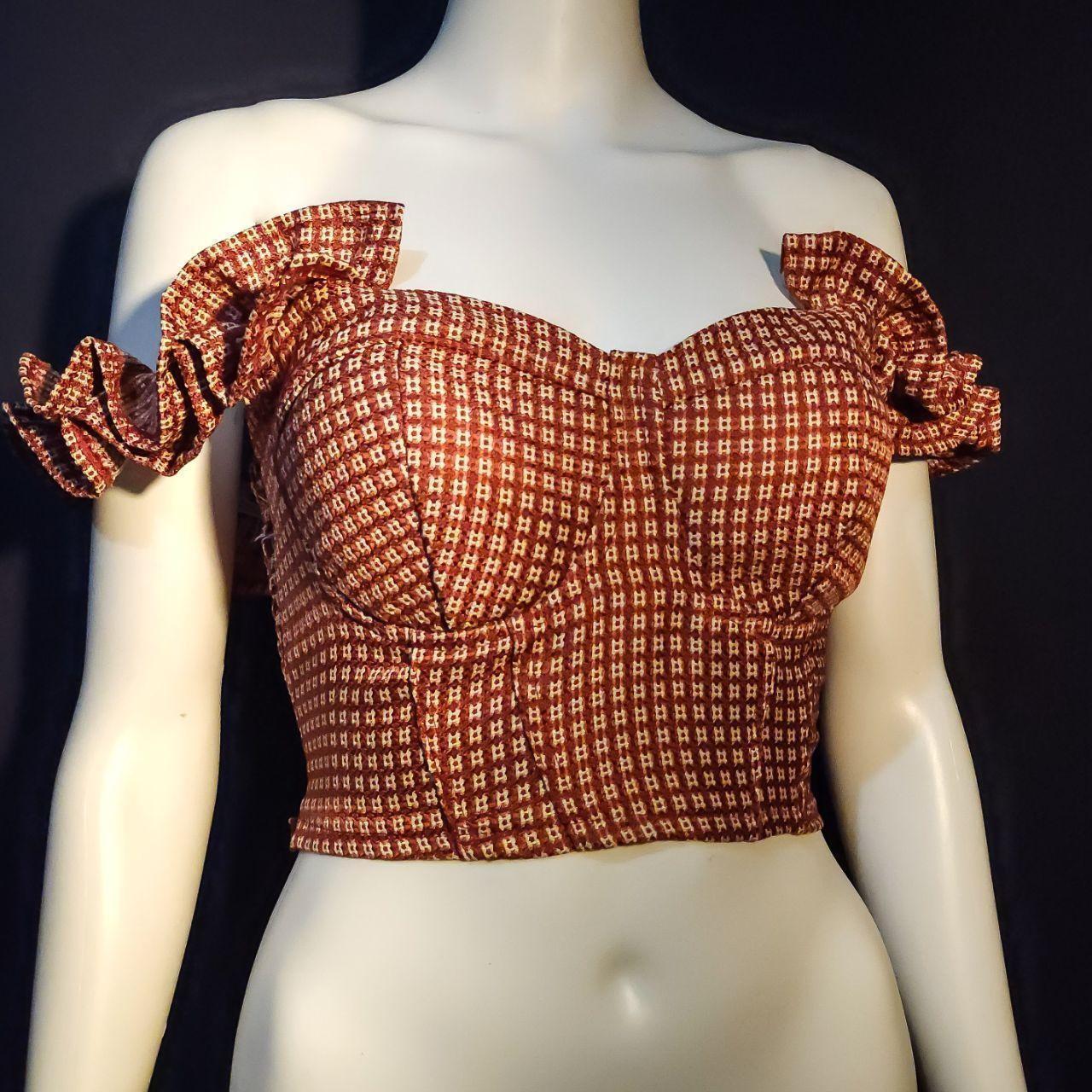 70s Bustier Milkmaid Top Smocked Vintage S/M Red