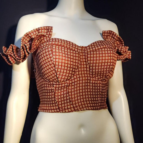 70s Bustier Milkmaid Top Smocked Vintage S/M Red