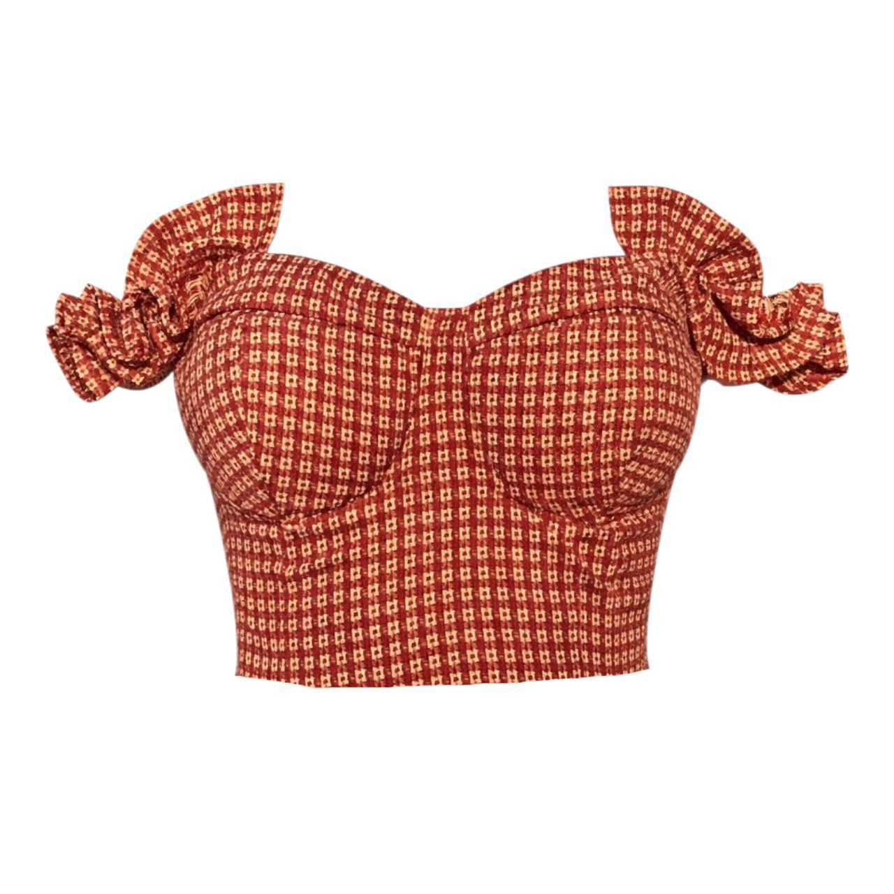 70s Bustier Milkmaid Top Smocked Vintage S/M Red