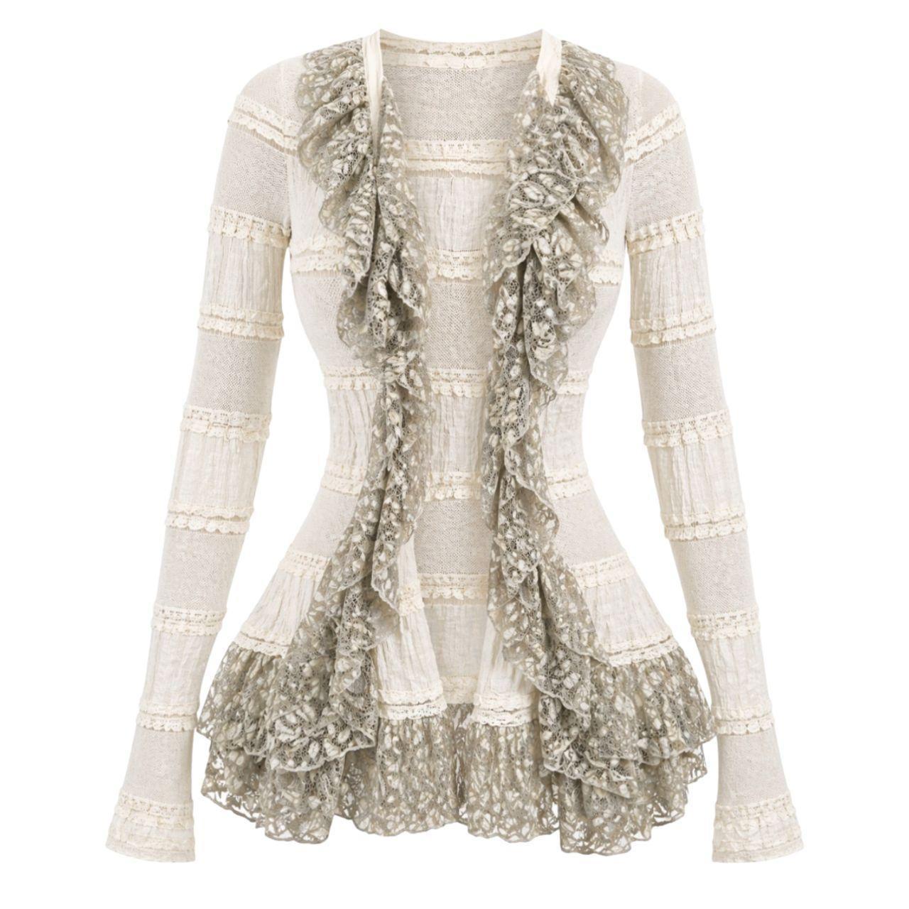 Ryu Lace Ruffle Cardigan Size Medium Cream Fairy Boho